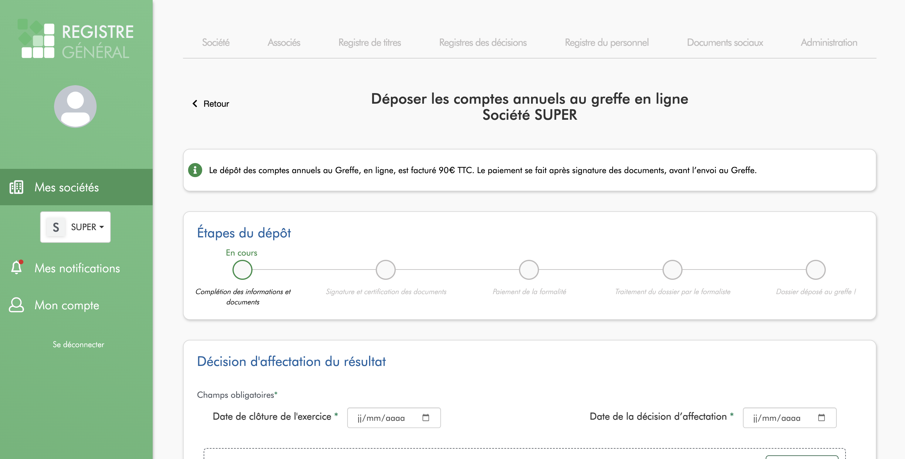 Dépôt des comptes